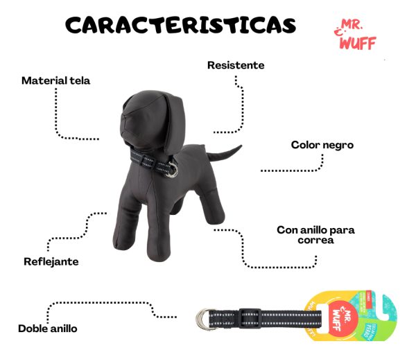 Collar Para Perro Reflejante Cierre Argollas Ajusta Mr Wuff Negro Xl - Imagen 5