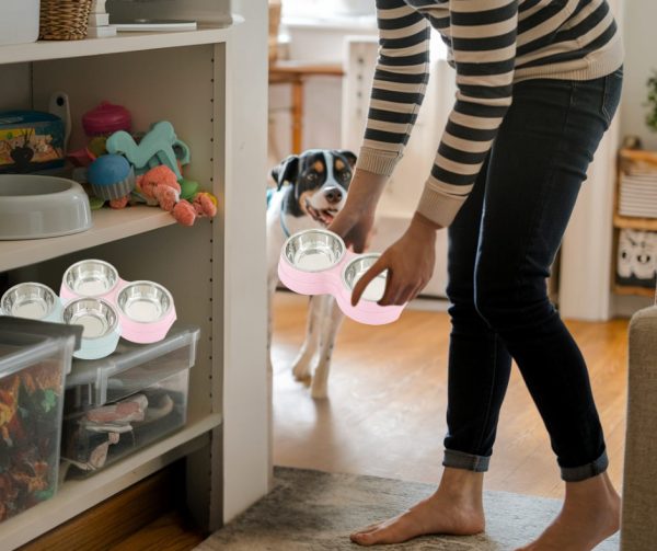 Plato Doble Comedero Perro Plastico Acero Inoxidable Mr Wuff Rosa - Imagen 8