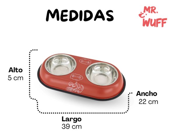 Plato Doble Comedero Perro Antideslizante Grande18oz Mr Wuff Rojo - Imagen 3
