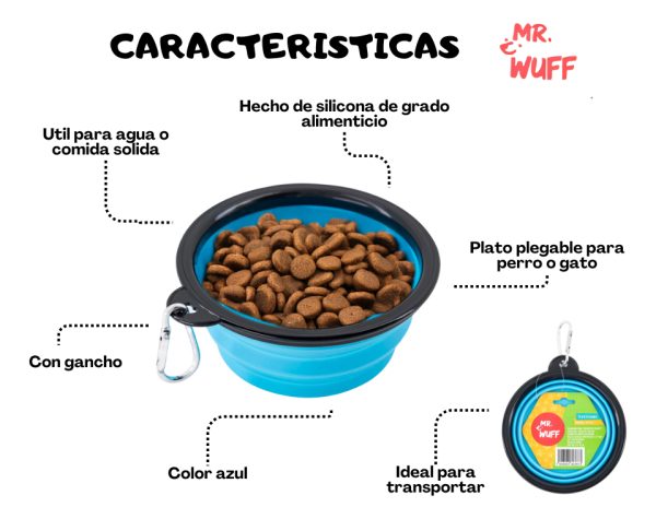 Plato Comedero Para Perro Plegable 155g Mr Wuff Color Azul - Imagen 5