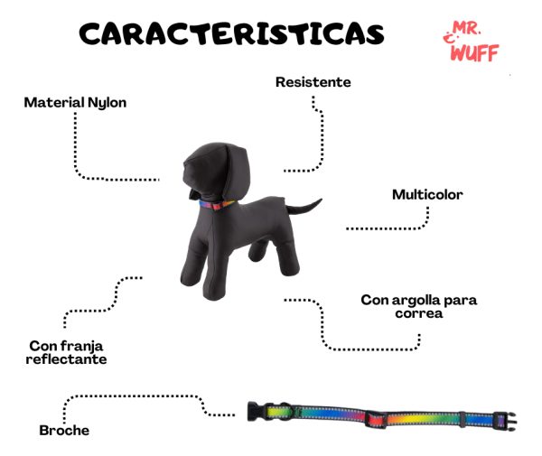 Collar Para Perro Gato Broche Ajustable Mr Wuff Multicolor Formas M - Imagen 5