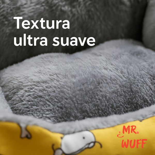 Cama Para Perro Gato Rectangular Acolchonada Mr Wuff Tallas Amarillo Con Gris 70x50 - Imagen 4