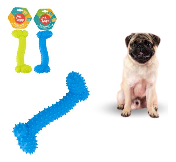 Hueso Para Perro Juguete Mordedera Plástico Resistente Antiestrés Mr Wuff Color Azul