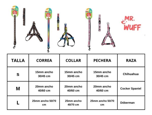 Pechera Arnés De Seguridad Perro Con Correa Y Collar Mr Wuff Negro M - Imagen 3