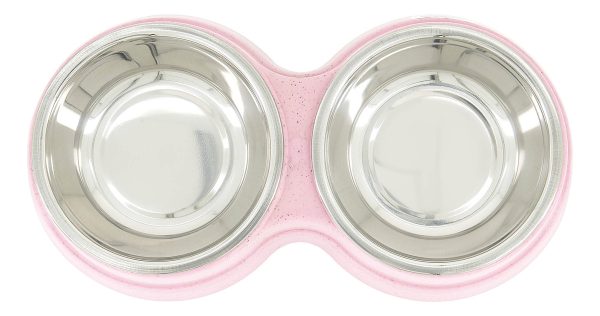 Plato Comedero Doble Para Perro Con Tazones De Acero Inoxidable Mr Wuff Color Rosa - Imagen 7