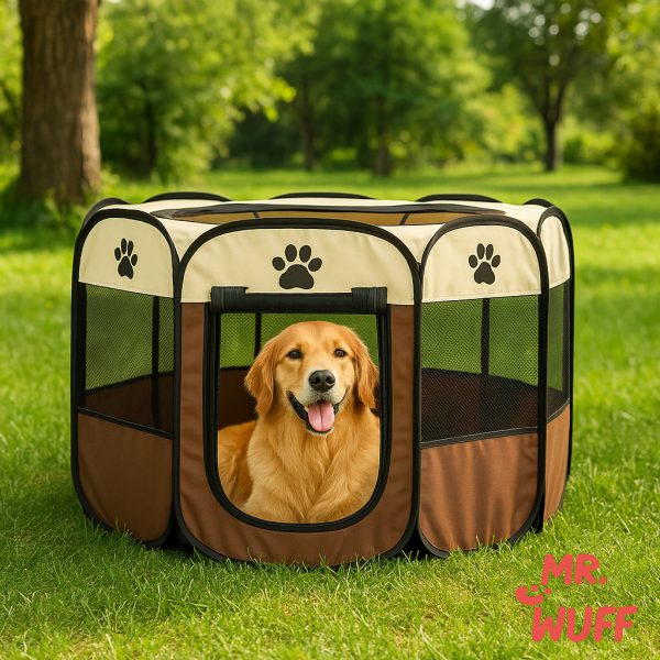 Casa Corral Para Perro Gato Conejo Mascota Plegable Mr Wuff Café / Grande - Imagen 2