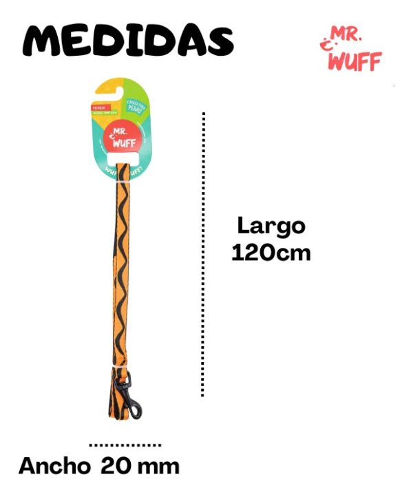 Correa Para Perros Grande Resistente Fuerte 1.20m Mr Wuff Color Naranja - Imagen 3