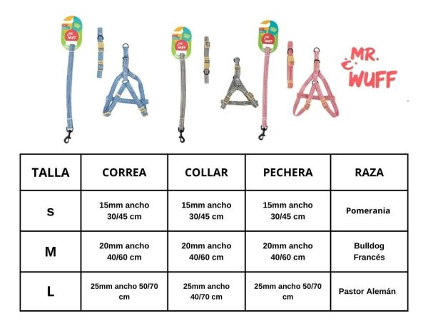 Pechera Arnés De Seguridad Perro Con Correa Y Collar Mr Wuff Gris M - Imagen 3