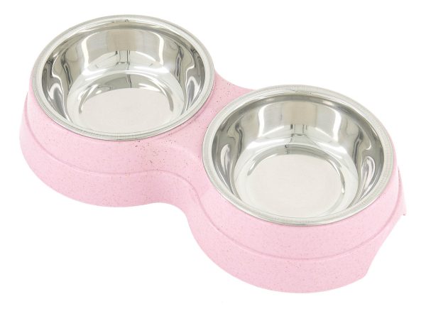 Plato Comedero Doble Para Perro Con Tazones De Acero Inoxidable Mr Wuff Color Rosa - Imagen 2
