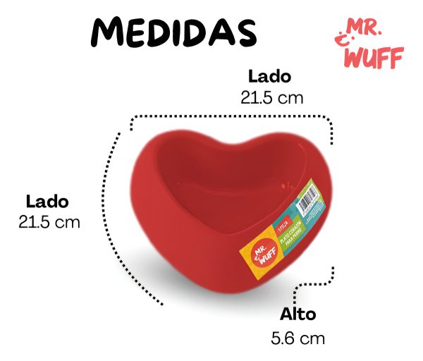 Plato Comedero Para Perro Plastico Forma Corazon Mr Wuff Rojo - Imagen 3