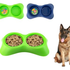 Plato Doble Comedero Para Perro Plastico Mediano Mr Wuff Verde