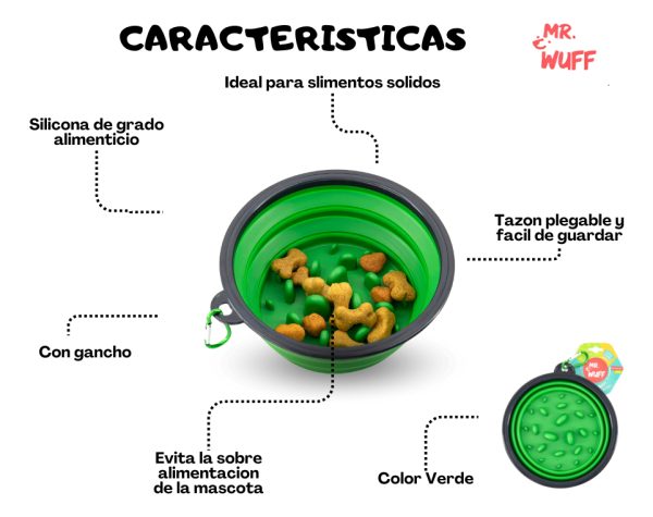 Plato Comedero Para Perro Plegable Interactivo Chico Mr Wuff Verde - Imagen 5