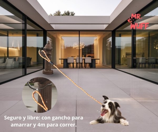 Correa Perro Larga 4.5m Reflejante Gancho Extra Mr Wuff Naranja - Imagen 4